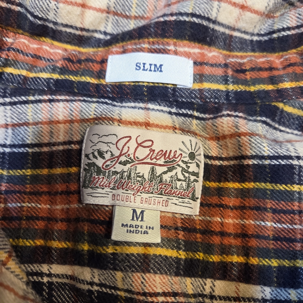 J Crew California Midweight Flannel Button Orange Plaid Slim Mens M Lumberjack - Picture 5 of 8
